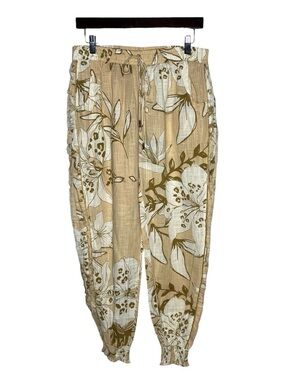 NEW Z&L Neutral Boho Floral Pull On Cropped Jogger Pants